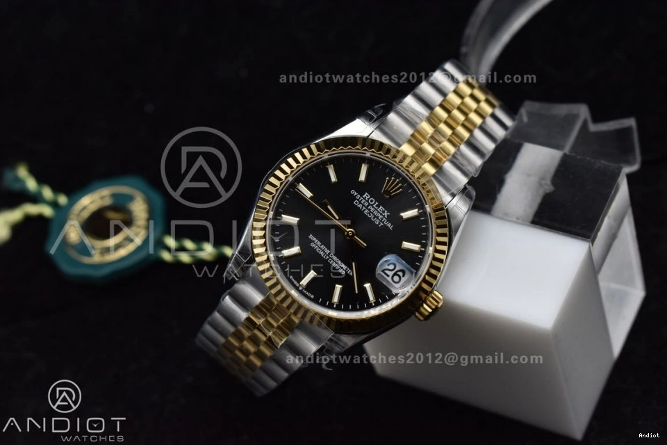 Markers Bracelet DateJust YG 31 316L Steel on GSF Stick 278273 President Ladies Black Dial 0120